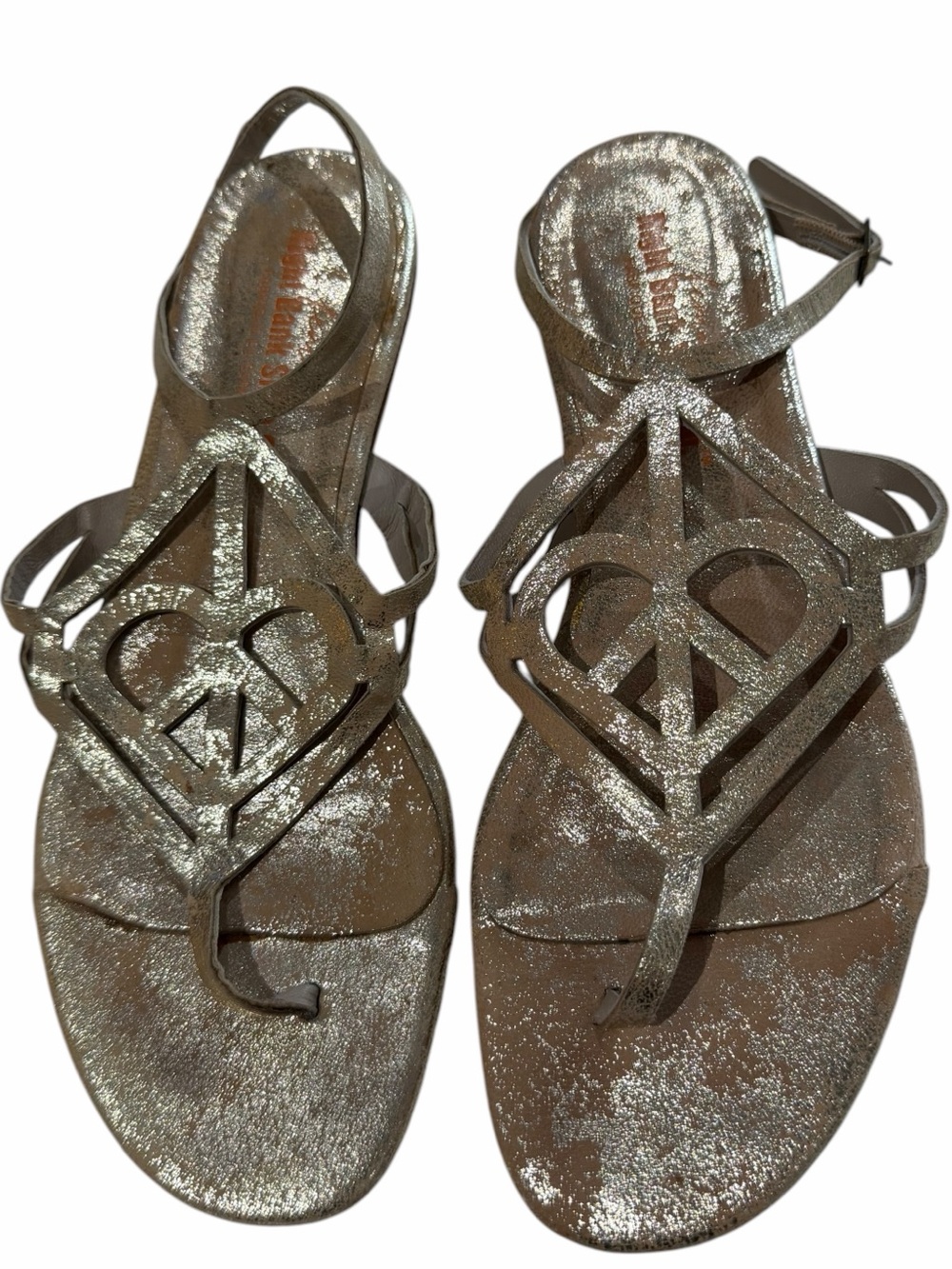 Right Bank Shoe Co. by Donald Pliner Distressed Gold Strappy Ankle Sandal Sz 7 - Picture 2 of 11